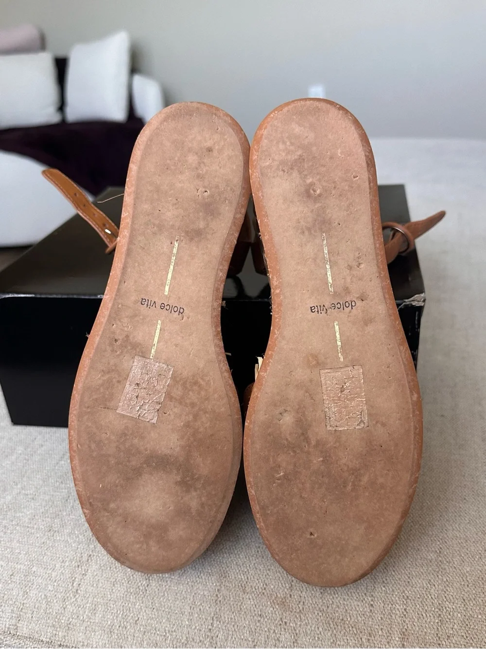Dolce Vita Tan Leather Woven Platform Espadrille Sandals
